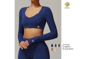 CNSHELL Eco-Friendly Four-Way Stretch Quick Dry Yoga Top Breathable Double Layer Deep V-Neck Short Sports Fitness Shirt