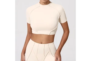 European American Women's Chest-Free High Elastic Light Thin Sports Fitness Top New Yoga Clothing Slimming Short Sleeves-Model