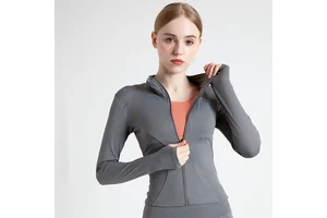 Custom BBL Jacket Solid Wholesale Long Sleeves Full Zipper High Stretch Quick Dry Top Women Fitness Running Sports Yoga Jackets