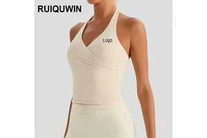 RUIQUWIN Wholesale Women's Quick-Dry Sleeveless Yoga Tops Breathable V-Neck Halter Sports Bras High-Support Gym Fitness Vests