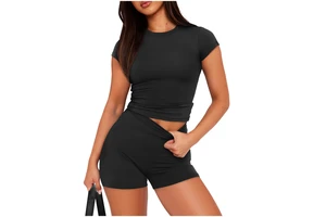 Short Sleeve Gym Wholesale Fitness Crop Top Sports Shorts High Waist Activewear Yoga Workout Sets for Women