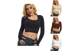 OEM Breathable Seamless Spandex/Nylon Solid Yoga Top with Square Neck Long Sleeves Thumb Holes for Distraction-Free Practice
