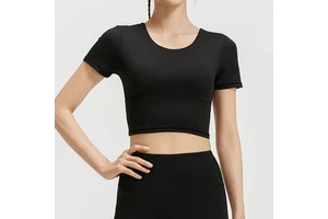 Custom Logo Lightweight Breathable Quick Dry Yoga Top bar for Women Sports Fitness T-shirt With Short Sleeve for Running Yoga