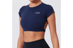 High Quality Women's High Neck Yoga Short-Sleeved Workout Breathable Spandex/Nylon Yoga Tops With Custom LOGO