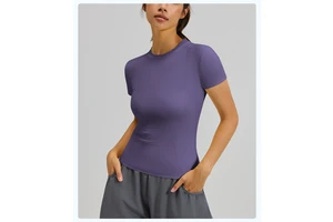 Summer Thin Sports Tight Yoga Suit Short-sleeved Women's Running Fitness Top T-shirt Spandex/Polyester Sweat-Wicking