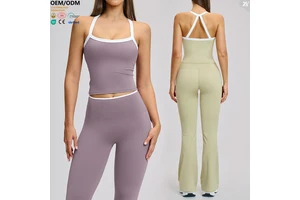 XW-EBX2027 Women Contrast Color Yoga Tank Top Removable Pads Thin Straps Cross Back Cropped Workout Sports Bra GymTop