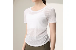 Thin Breathable Solid Sublimation Printed Short-Sleeve 100% Polyester Women's Small Fly Waist Sports T-Shirt Slimming Yoga Top
