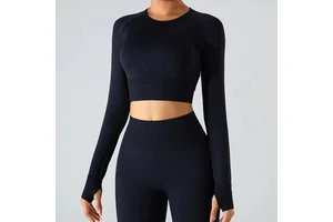 High Quality Women's Yoga Long Sleeve Shirts Solid Neck Compression Seamless Cotton Spandex Quick-Drying Breathable Sports Tops