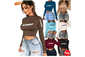 Custom Wholesale Yoga Sport Plain Pullover Short Crop Top Casual Long Sleeve Women T Shirt
