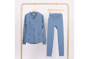 Blazer Crew Neck Printed Nine-inch Pants Set Golden Zipper Regular Fit Coat Stretchable Quick-drying Fitness Yoga Wear Front