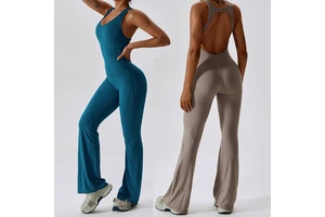 TongJoes Custom Logo One-Piece Yoga Bodysuit Four-Way Stretch Sweat-Wicking V-neck Full-Length Quick-Drying Lightweight