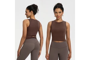 Roregal Round Neck Sleeveless Fitness Yoga Top Sand Washed Ribbed Modal Sports Vest