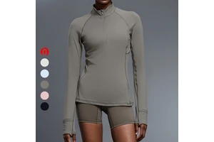 Solid Color Stand Collar Top Long Sleeve Tight Wear Yoga Coat Women Soft Training Half Zipper Fitness Streetwear Gym Active Tops