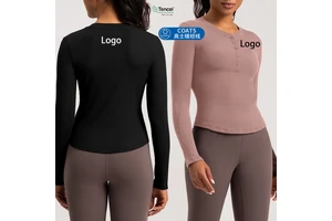 94%Modal Soft Women's Clothing Long Sleeve Elastic Curved Hem Customized Logo Breathable Yoga Gym Outdoor Shirts for Women