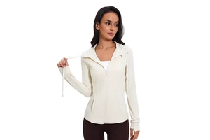 Spring Summer New High Collar Hooded Sports Jacket Slim Running Fitness Tops Sports Long-Sleeved Yoga Top Women