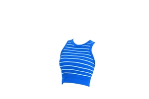 RU Wide-Shouldered Fitness Yoga Quick-Drying Spandex/Nylon Sports Vest for Women Short Sleeveless Striped Slim-Fitting Top