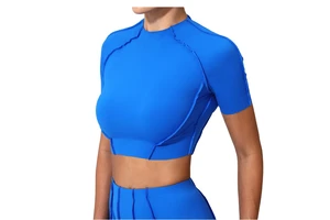 European American New Style Women's Yoga Top Slimming Short Sleeve with High Elasticity Lightweight Sports Fitness Wear