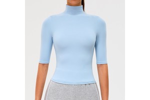 High-neck Nine Quarter Breathable for Simple Yoga Top Women Slimming Running Sports Naked-feel Quick-dry