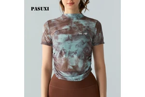 Women's Yoga Top Workout Clothes Short Sleeve Crop Fitness Shirt Mesh Breathable Sports T-Shirt for Gym Slim Fit Quick Dry