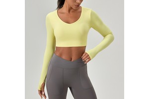 Tight Long-sleeved Yoga Sports Top Quick-Drying Running Fitness Gear Chest Pad Cross-Back Design Front