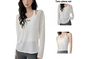 New Design AIL Spring Breathable Lightweight Women's U-neck Long Sleeved Hoodie with Chest Mat Outdoor Sunscreen Yoga Sports Top