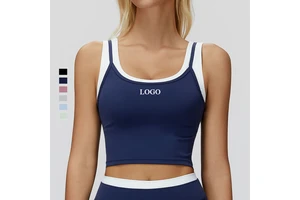 Custom Nylon Elastane Color Contrast Moisture-Wicking Runnign Yoga Crop Tops Bra Breathable Double Layer Workout Sports Tank Top