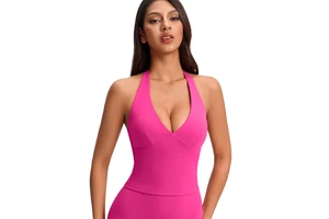 Women's Double-sided Brushed Neck Hanging Sports Top 80% Nylon 20% Spandex Exercise Vest Soft High Elasticity Fitness Yoga Top