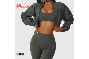 Lcool Quick Dry Long Sleeve Stand Collar Jacket Women Yoga Wear Casual Coat Zip up Crop Top Jacket Women
