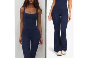 Women's Sporty Solid Long Yoga Suit 2-Piece Set Flared Trousers & Running Sports Vest Pilates Moisture-wicking