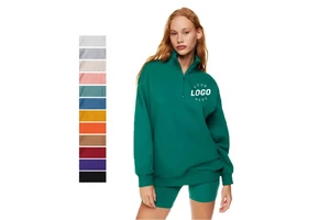 Custom High Quality Half Quarter Zip Sweatshirt Women Long Sleeve Stand Collar Blank Pullover Cotton Shirts Clothes Gym Factory