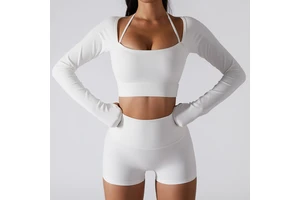 Women's Long Sleeved Yoga Sports Top Quick-Drying Fitness Suit with Chest Cushion Slim Fit and Breathable Design