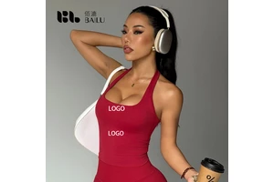 Europe US Cross-Border Hot Selling Women's Seamless Spandex/Nylon Ribbed Sports Vest Halter Strap Scoop Neck for Yoga