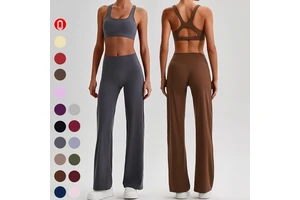 Women's High Waist Straight Leg Yoga Leggings Set Naked Feeling Quick Dry Workout Outfits Fitness Running Sports Bra Yoga Suit