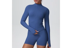 Seamless Collar Zipper Long-Sleeved Fitness Gym Workout Women's Skinny Fit Quick Dry Sports Yoga Jacket