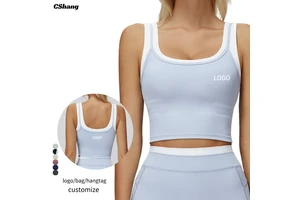 Plus Size Front Quick Drying Running Yoga Crop Stretch Breathable Double Layer Workout Gym Sports Tank Top Women Activewear