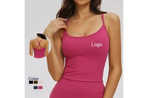 Women's Tight Yoga Tank Top Compression Spandex Sports Bra with Thin Straps for Sportswear & Running Front Logo
