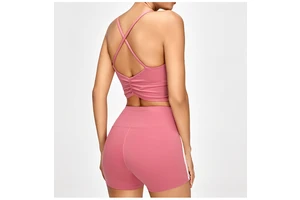 Wholesale Women's Cross Back Ruched Yoga Tank Top Padded Buttery Soft Breathable Workout Quick Dry Slim Fit Running Sports Bra