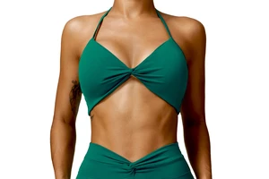 Women Sexy Halter Neck Workout Gym Fitness Lightweight Tops Quick Dry Thin Straps Front Twist Yoga Sports Bra