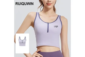 RUIQUWIN Women's Half Zip Yoga Vest Breathable Backless Patchwork Color Workout Top High Stretch Gym Sports Sleeveless Shirt