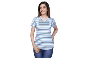 Women's Clothing Oversize Stylish Short Sleeve Slim Fit Striped Casual Women's T Shirts Custom Design V Neck T Shirt for Women