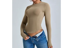 Women's Casual Fitness Yoga Crop Tops Long Sleeve Crew Neck Quick Dry Breathable Soft Sports Gym T-Shirts Slim Fit Workout Wear