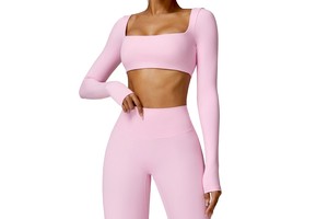 Zechuang Women's Winter Tight-Fit Long-Sleeve Spandex/Nylon Sweat-Wicking Solid Simple Brushed Yoga Wear Outdoor Running Top