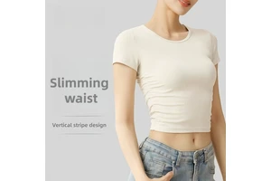 Striped Sports Short-Sleeve Slim Fit T-Shirt Womens New Breathable Fitness Summer Yoga Top