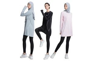 Cross-border Women's Modest Casual Sports Top Middle East Arab Conservative Quick-dry Long-sleeved Yoga Clothes Anti-UV UPF50+