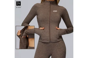 Wholesale Activewear Yoga Jacket Long Sleeve Full Zip Stand Collar Zipper Jacket Pocket Thumb Holes Women'S Yoga Sports Jacket