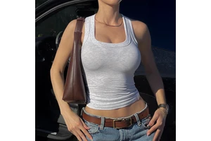 Custom Women's Sports Yoga Tank Top Square Collar Casual Neckline Sleeveless Rib Knit Vest with Personalized Logo