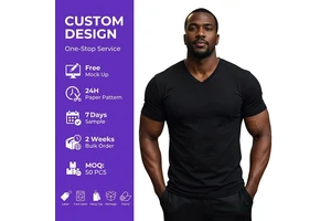 Men's Fitness Clothing Manufacturer OEM Screen Print Custom Logo Anti-shrink Stretchy Durable Unisex Tights V Neck Gym T-Shirt