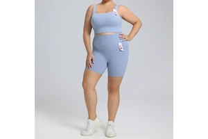 Women's Plus Size Leggings Off-the-Shoulder Sports Bra High-Waisted Yoga Shorts 2-Piece Set Breathable Quick Dry