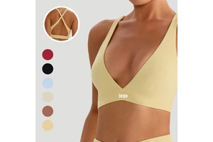 New Arrival Naked Built in Bra V Neck Cross Back Breathable Top Training Gym Running Yoga Bra for Women
