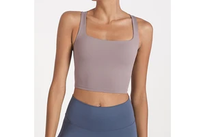 Custom High Quality Quick Dry Soft Solid Color Stretchy Yoga High Impact Shockproof Padded Cross-back Sports Top Women